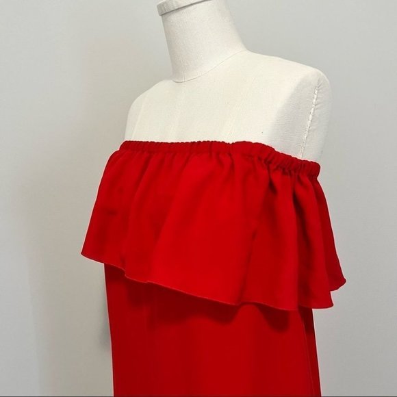 Aritzia Wilfred Neufchâtel Off Shoulder Ruffle Dress Red Mini Dress - Picture 8 of 16